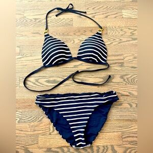 La Blanca navy & white Capri stripe bikini (sz 8 top, sz 10 bottom)